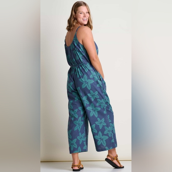 Toad&Co Taj Hemp Strappy Jumpsuit, Women's sz L, Jasper Large Floral Print - Picture 7 of 7